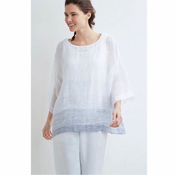 Pure Jill Linen Top Ombre Striped Kimono Oversized size Small white and blue - Picture 2 of 12